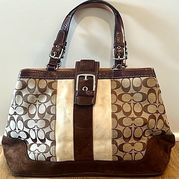 Coach Brown and Cream Signature Tote